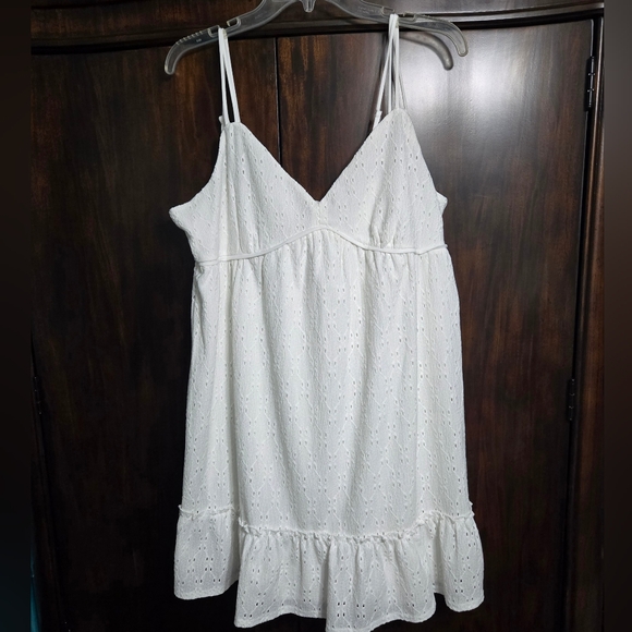 by and by Dresses & Skirts - All White Mini Spaghetti Strap Dress Eyelets Ruffles Lined, XL